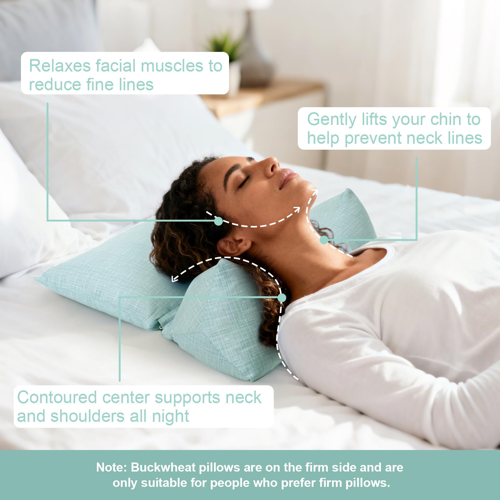 vocheer Almohada desmontable 3 en 1 de trigo sarraceno para dormir, 45,7 x 35,5 cm, almohada cervical para aliviar el dolor, altura y firmeza ajustables, apoyo firme para personas que duermen de