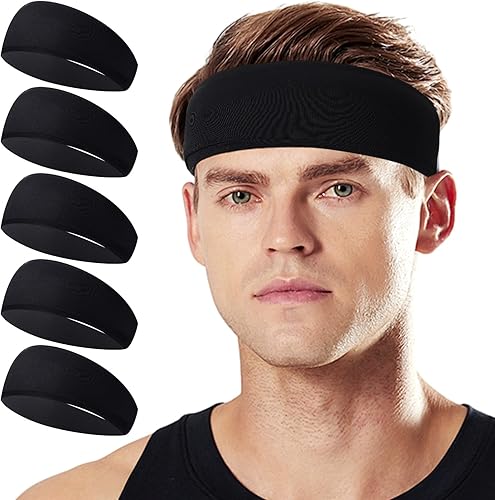 Inscool 5 diademas deportivas para hombres y mujeres, para hombre, absorbe la humedad, banda para el sudor para béisbol, gimnasio, ciclismo,