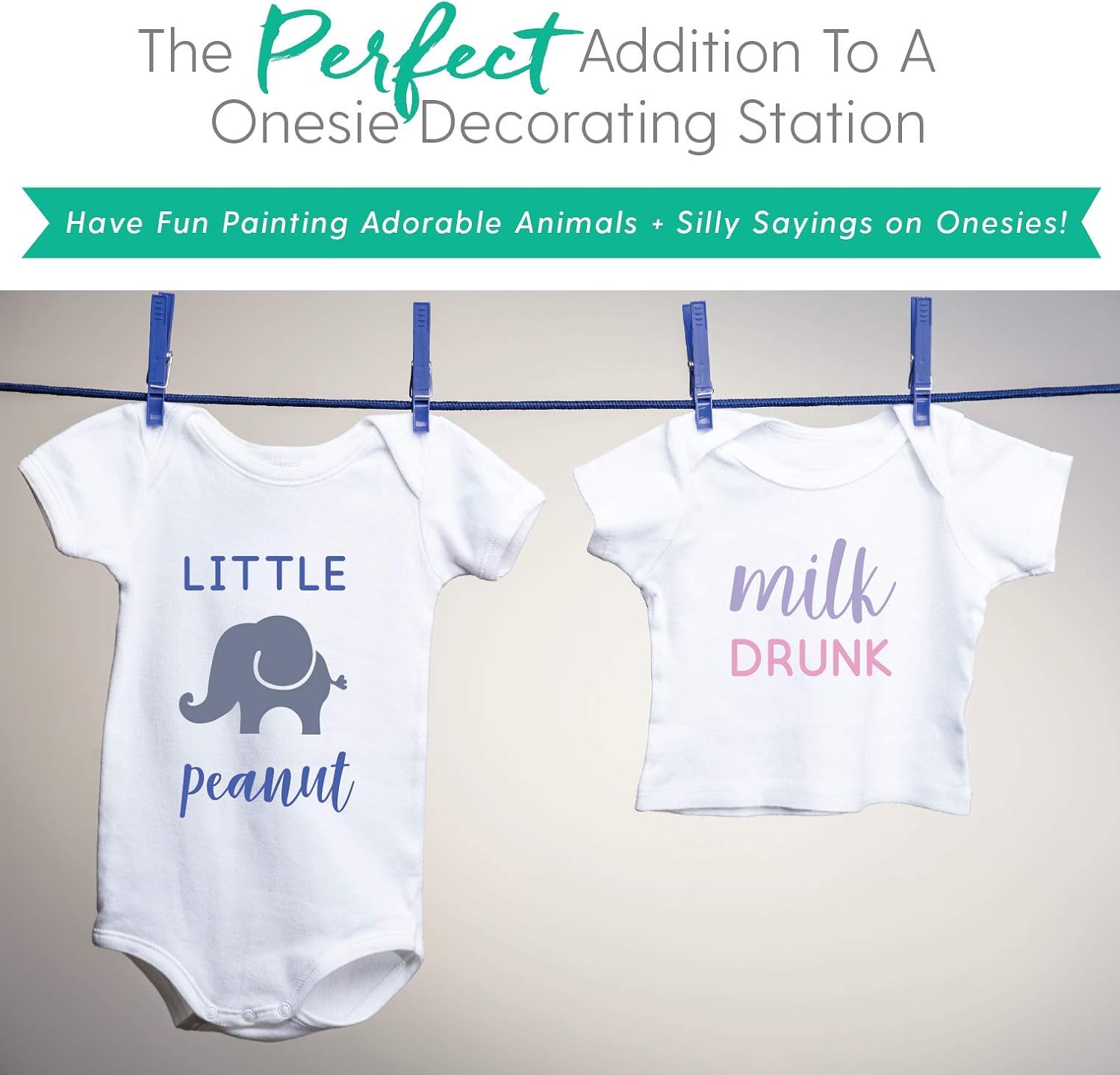 Fabric Stencil Kit, Set of 20 Stencils for Baby Shower Painting & Decorating, Phrases & Mixed Animals Pattern for Onesies Bibs Bodysuit Bags Shirts Shoes, Boy & Girls, Made in USA