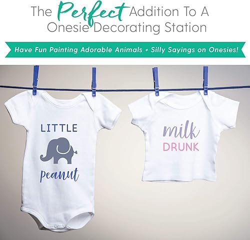 Miniatura 5 de Juego de plantillas de tela, juego de 20 plantillas para baby shower, pintura y decoración, frases y patrones de animales mixtos para mamelucos,