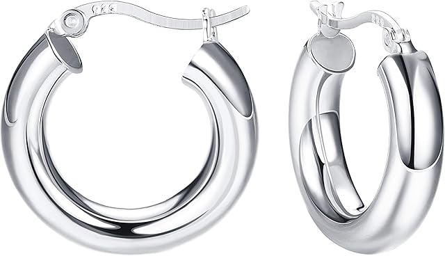 Milacolato 925 Sterling Silver Hoop Earrings High Polished 14K Gold Plated Round-Tube Thick Chunky Click-Top Light-weight Hoops Earrings for Women