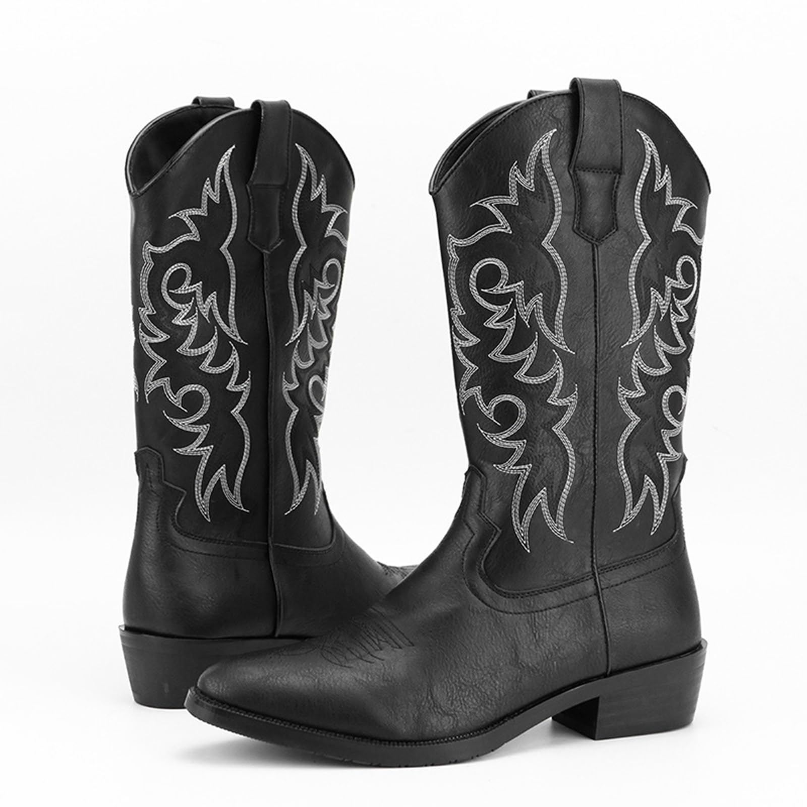 Stivali da Cowboy Classici da Uomo Slip-On con Ricamo Stivali da Lavoro Country di Media Altezza