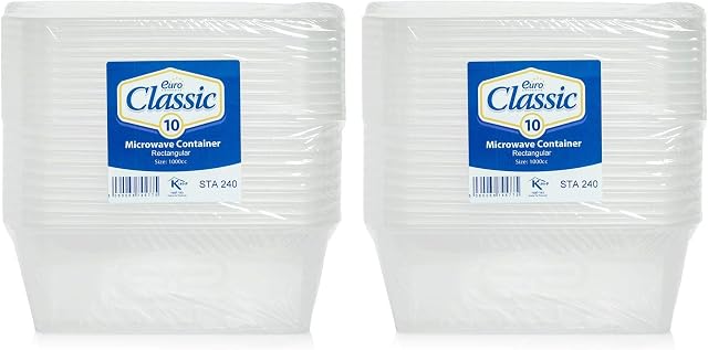 Pack of 20 Plastic Food Containers with Lids | Meal Prep Takeaway Container with lids | Microwave, Freezer & Dishwasher Safe | Durable | Clear (1000ml)