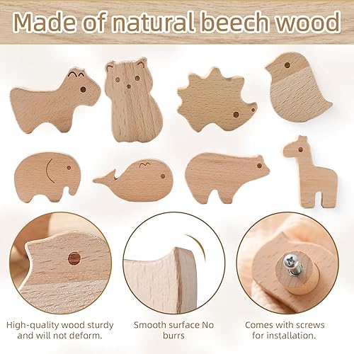 Miniatura 2 de Pomos decorativos de madera para gabinetes de madera con tornillos, serie Bird Alpaca Perillas para cajón, perillas de madera para cuarto de bebé,