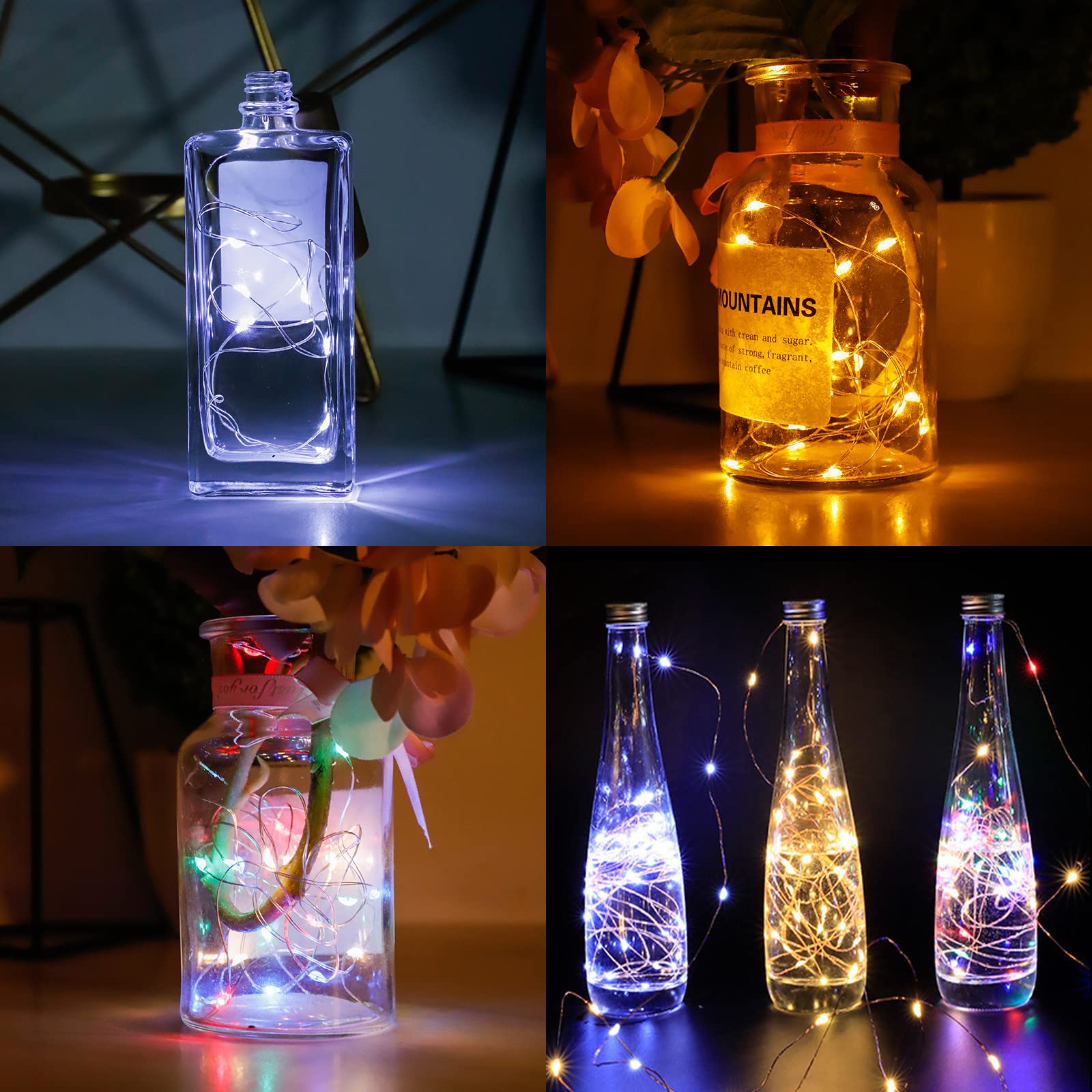 Ostwiki Filo di luci a batteria, confezione da 6 mini luci con 20 LED da 2,1 m, per fai da te, barattoli, camera da letto, matrimoni, feste, decorazioni natalizie (colori misti)