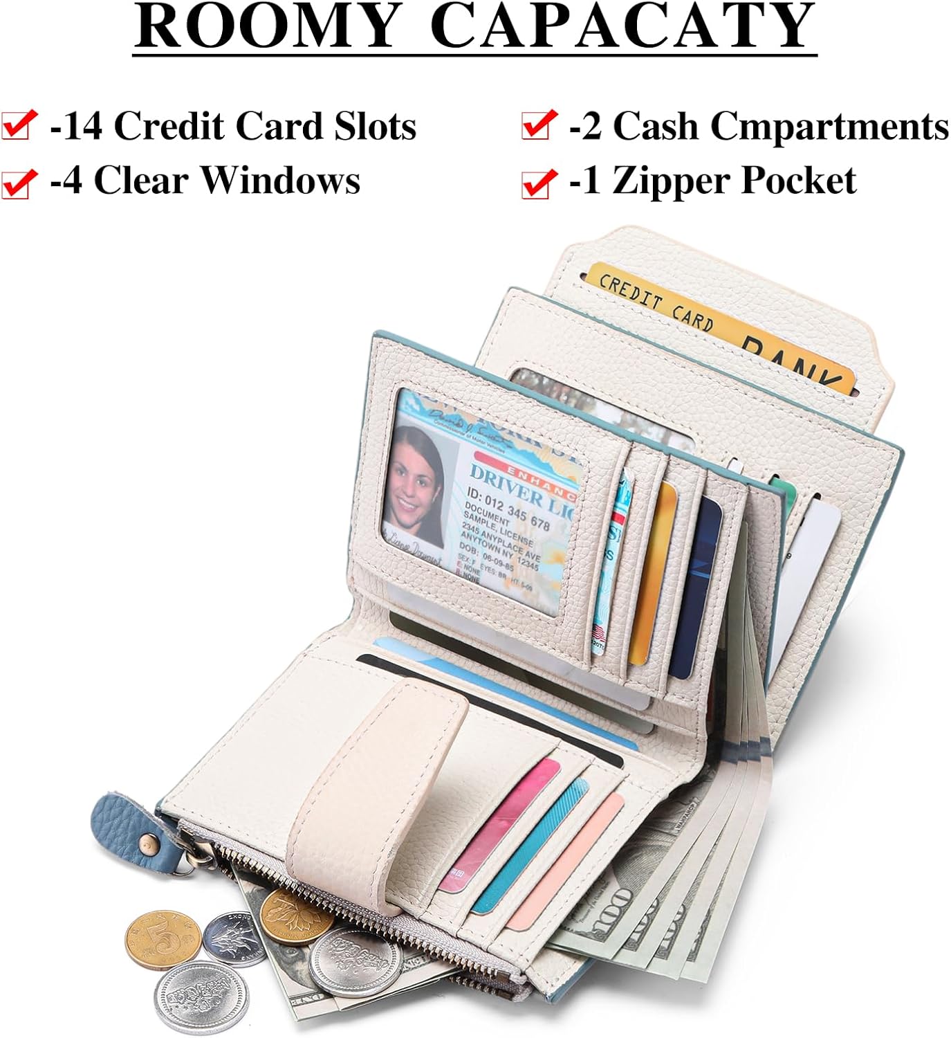FALAN MULE Small Wallet for Women Leather Bifold Compact RFID Blocking Small Womens Wallet Purse