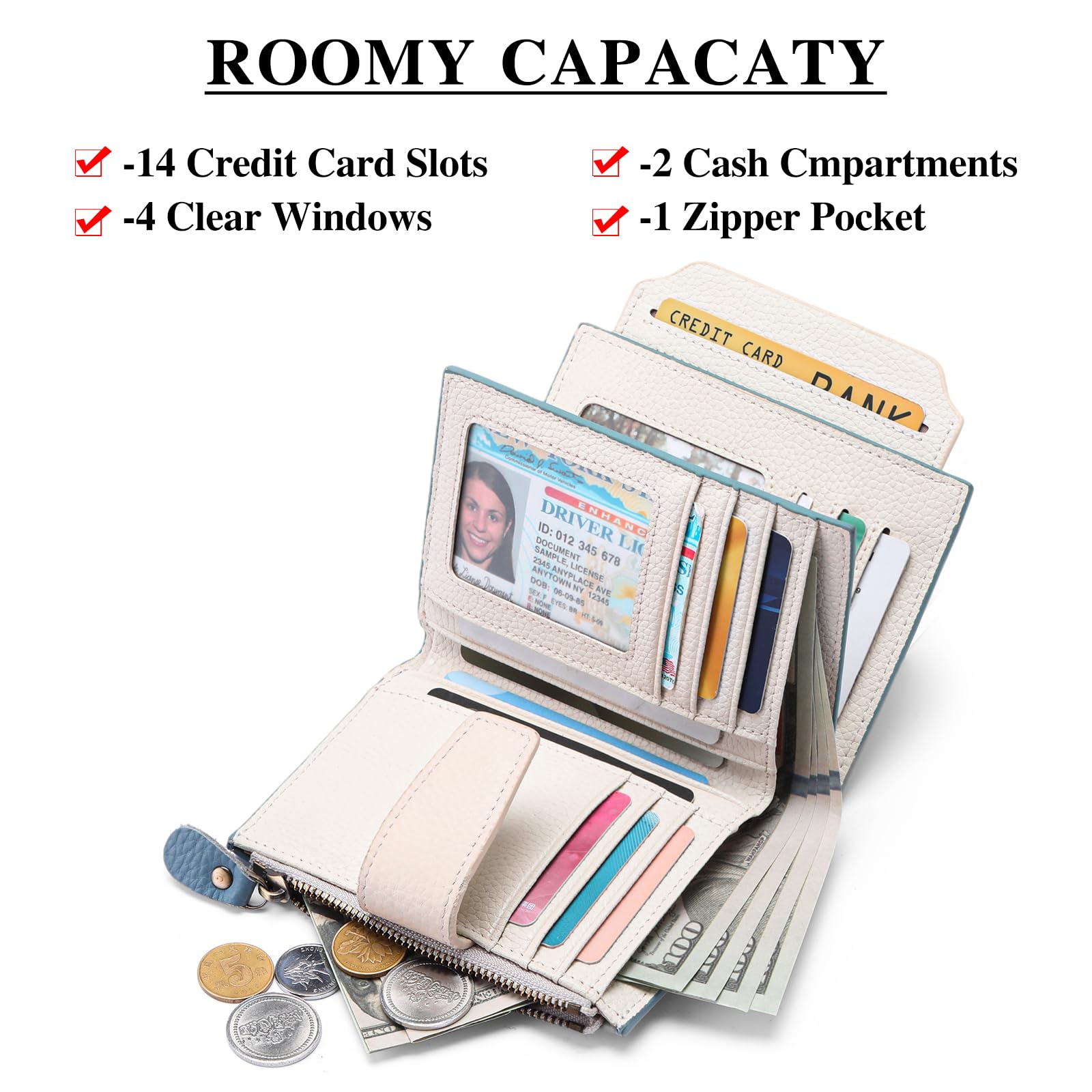 SENDEFN Portafoglio Donna in Pelle Vera Piccolo Portamonete Cute con Cerniera 14 Carte Portafoglio Donna Pelle con Tanti Scomparti