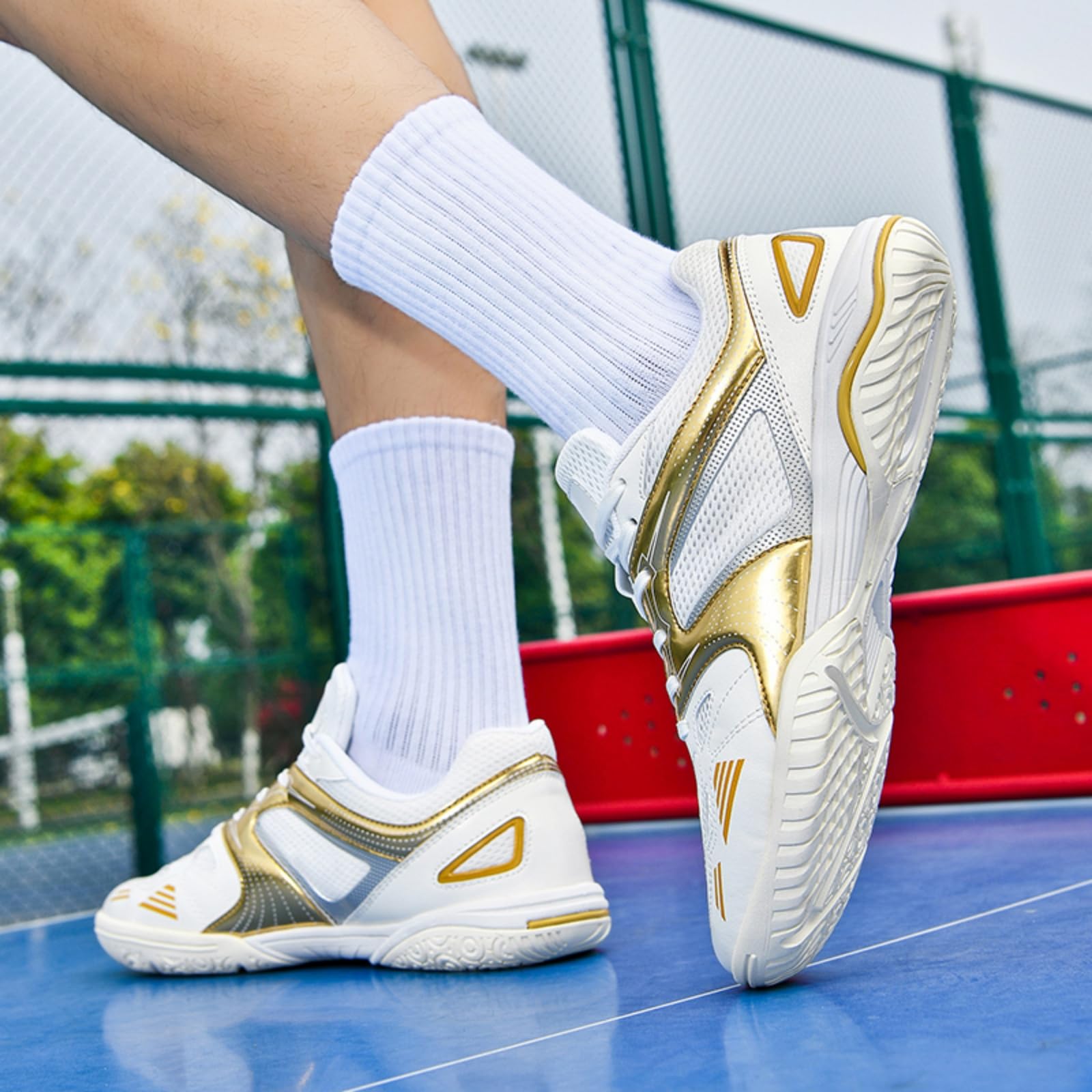 JiuQing Męskie buty tenisa stołowego obuwie sportowe badmintona tenisa | gumowa podeszwa mikrofibra, wygodne i przewiewne, antypoślizgowe, do siatkówki squasha pickleballa sportów rakietowych