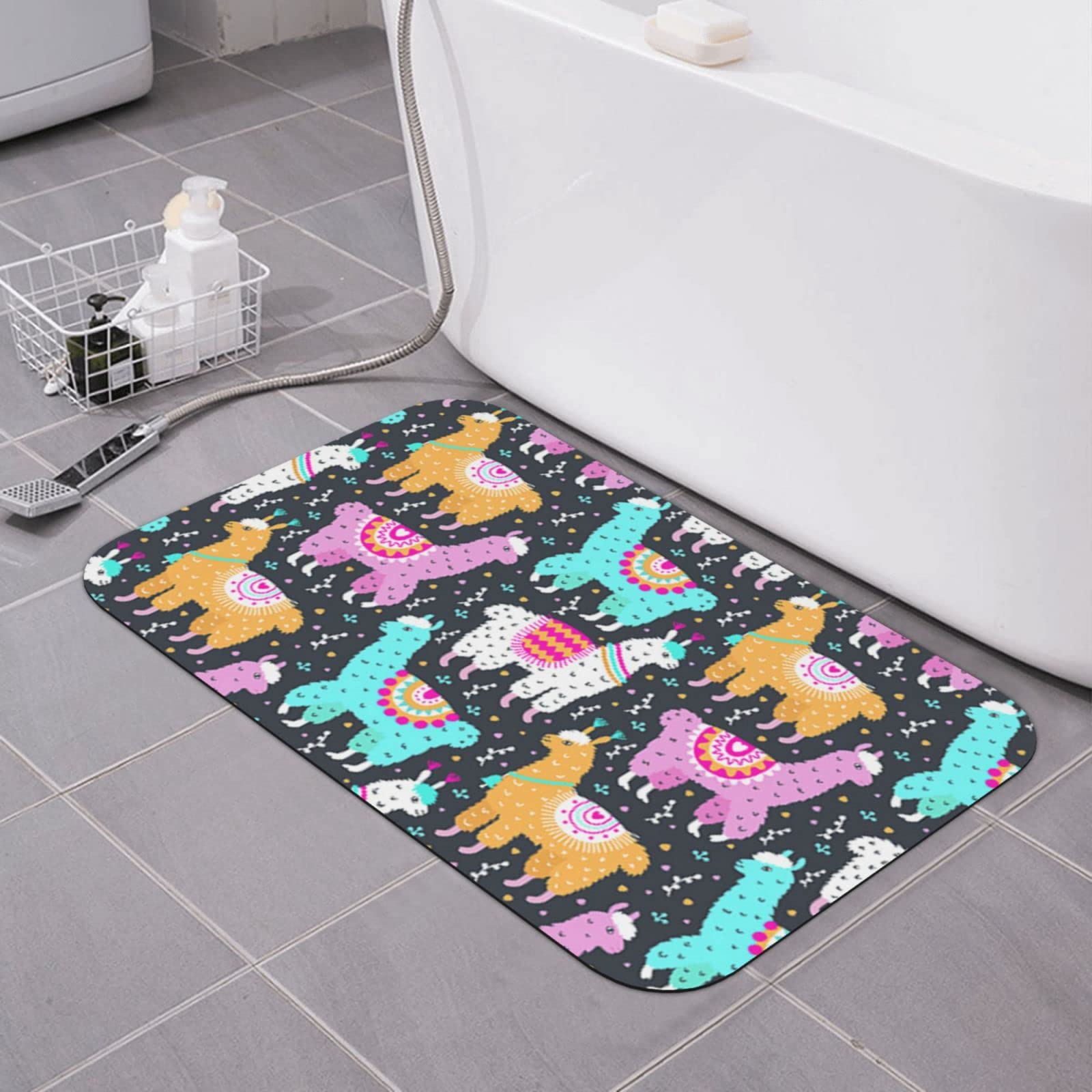 Tapis de bain séchage rapide absorbant et antidérapant motif alpaga