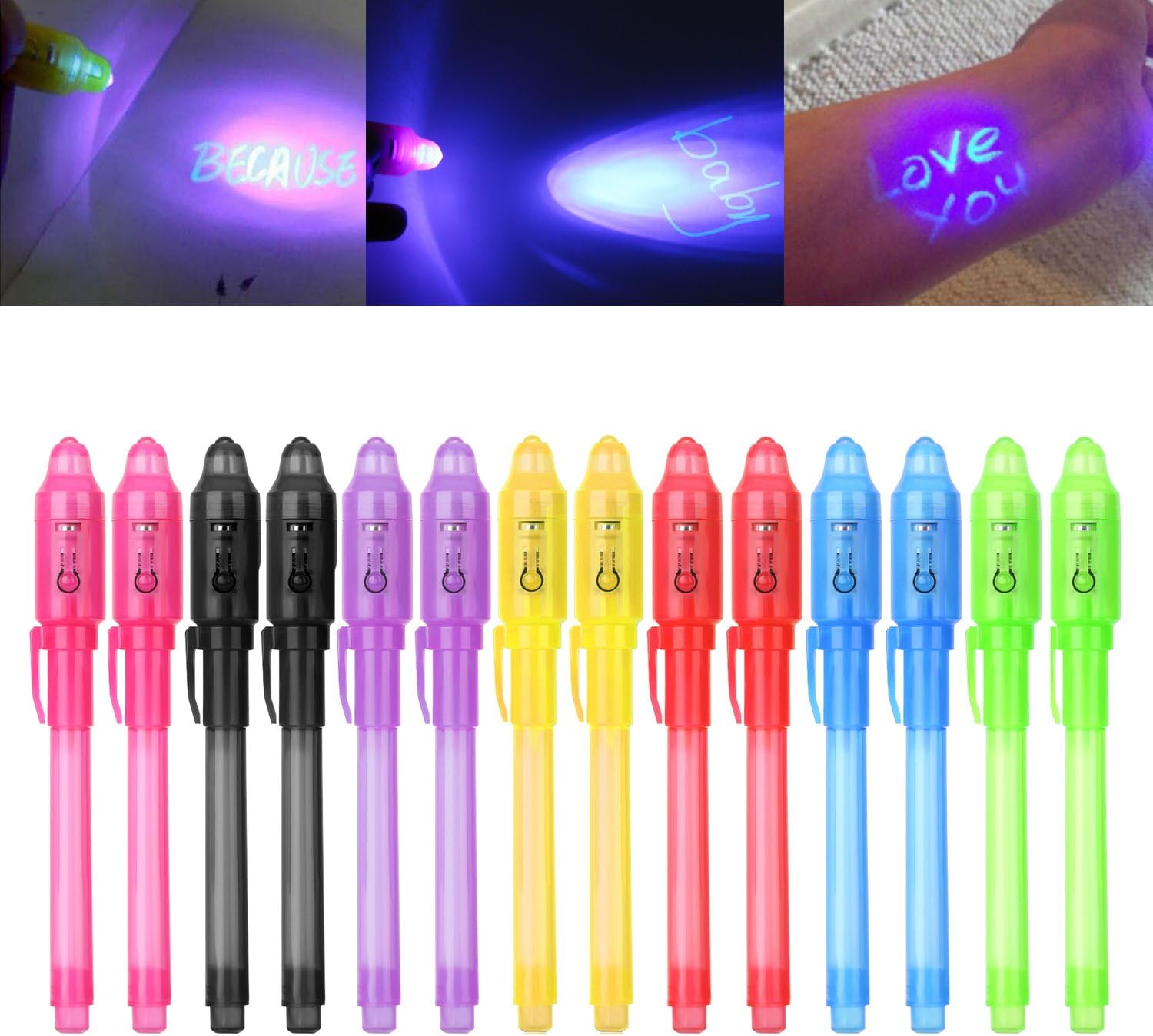 – 14 Invisible Ink Pen UV Pen Secret Pens with UV Light Spy Pens - Gifts for School Children Party Bag Fillers for Kids Boys Girls Birthday Party Favours Pinata Filler Multipack Gifts for Kids