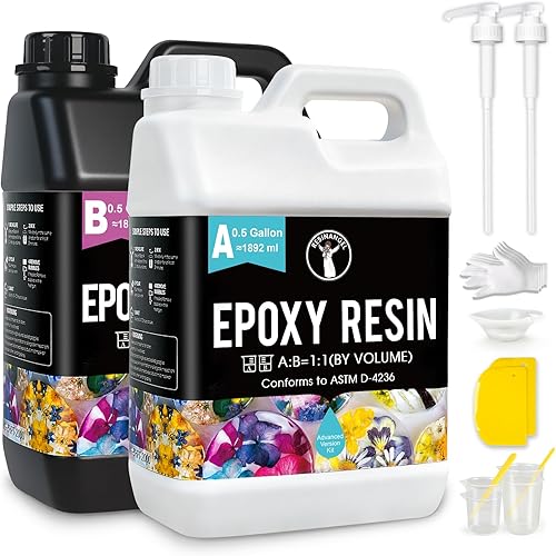 ResinAngel Kit de resina epoxi Resina transparente de 1 galón con relación fácil 11, ultra transparente, anti-amarillo, autodesgasificante para