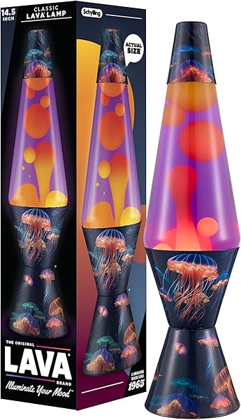 Lava The Original Lamp - 14.5" Luminous Jelly Fish – Classic Liquid Motion Lamp - Yellow Wax and Purple Liquid - Item #2424 (Amazon Exclusive)