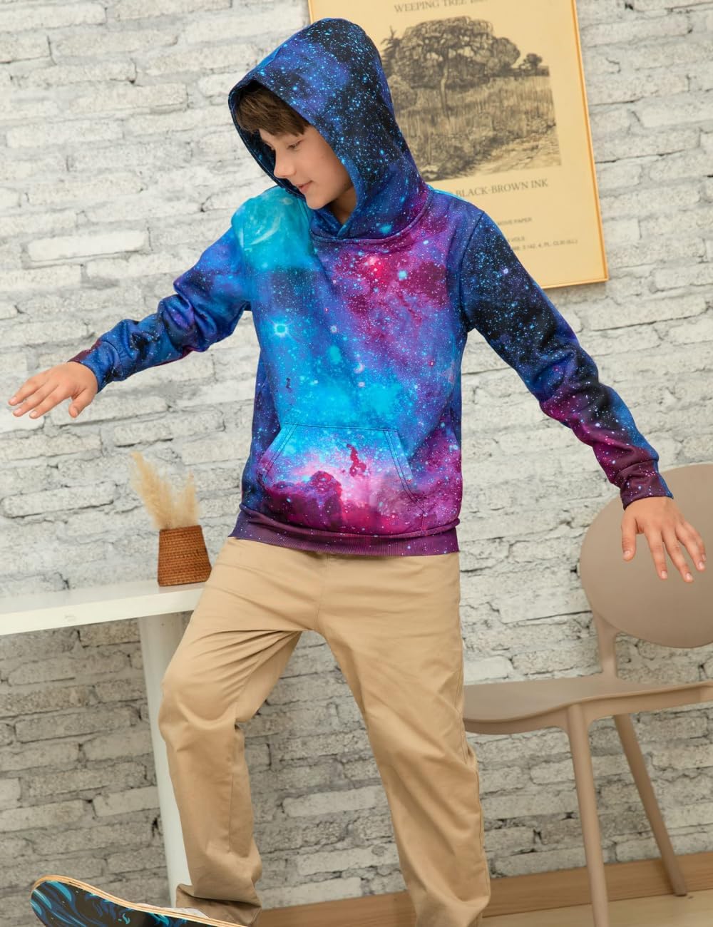 AIDEAONE Cool Galaxy Hoodies for Teen Boys Girls Fleece Liner Hooded Sweatshirt Jumper Tops 14-16T