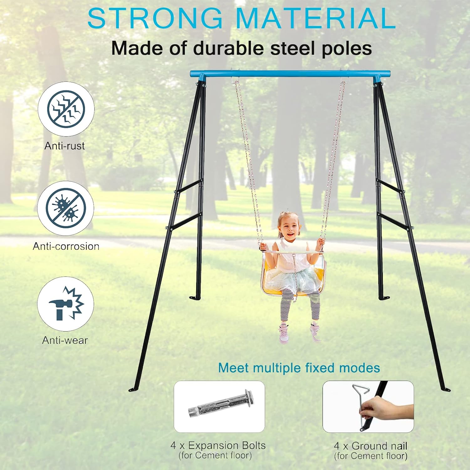Swing Frame for Backyard 440 lb Heavy Duty A-Frame Metal Outdoor Swing Frame, Fits Most Swings, Saucer Swing Yoga Swing Frame, Sky Blue, 73"
