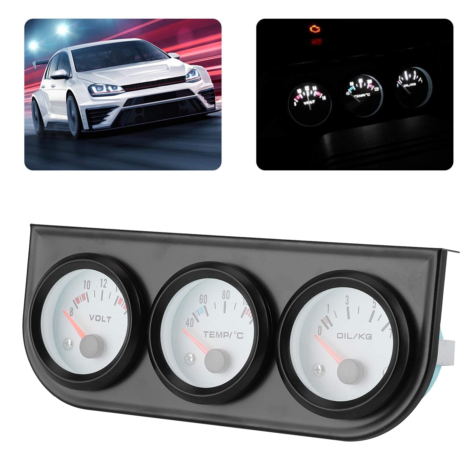 Kit de Jauge Triple, 3 en 1 pour Voiture, Triple Affichage électronique, Température de L'eau + Volt + Manomètre D'huile, Instrument 52 Mm
