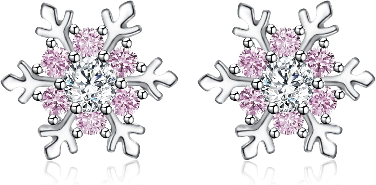 Boucles D'oreilles Flocon De Neige EVER FAITH - Argent 925 Et Zircon - 4cm - Cadeau Noël