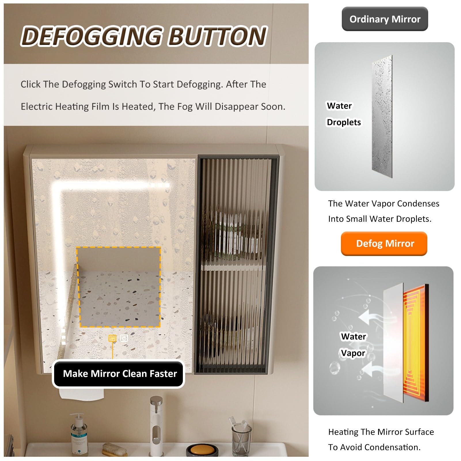 Armario de baño con espejo LED con interruptor antivaho, color gris, espejo de maquillaje, ahorro de espacio, almacenamiento sobre el inodoro, gabinete de medicina moderno con iluminación integrada