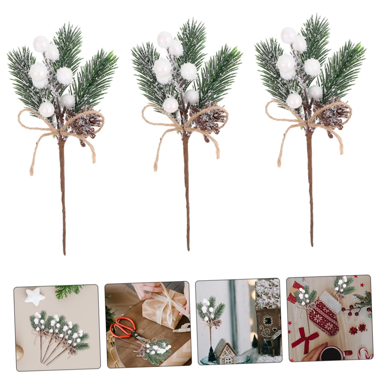 Cabilock 4 Sätze Teiliges Künstliche Beeren Zweige Für Weihnachtsbaum Dekoration DIY Bastelbedarf Fotorequisiten Festliche Mit Tannenzweigen Und Bunten Farben 12 Stück * 4