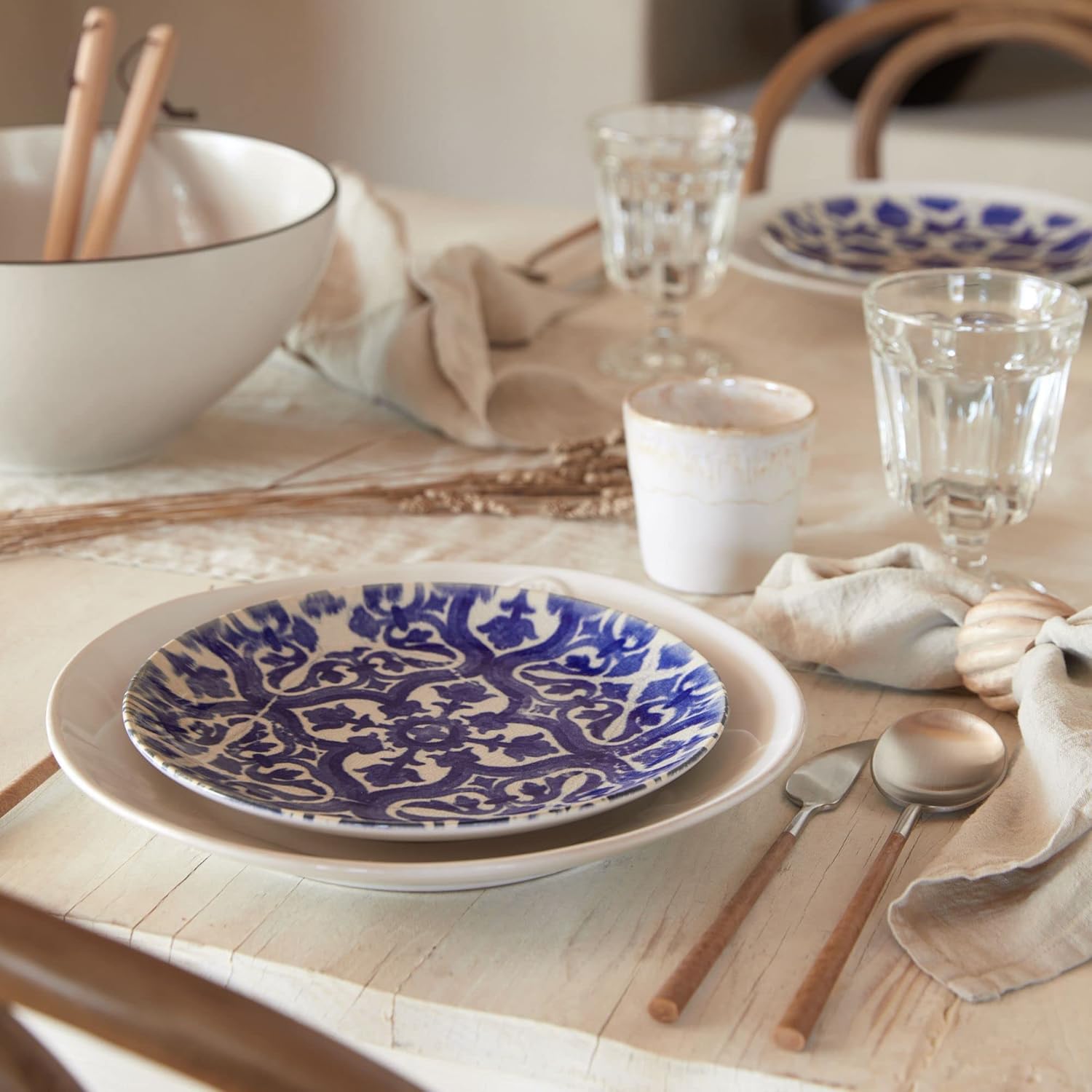 Costa Nova Set of 4 Ceramic Stoneware 8'' Salad Dessert Plates - Elements Collection, Algarve | Microwave & Dishwasher Safe Dinnerware | Food Safe Glazing | Restaurant Quality Tableware