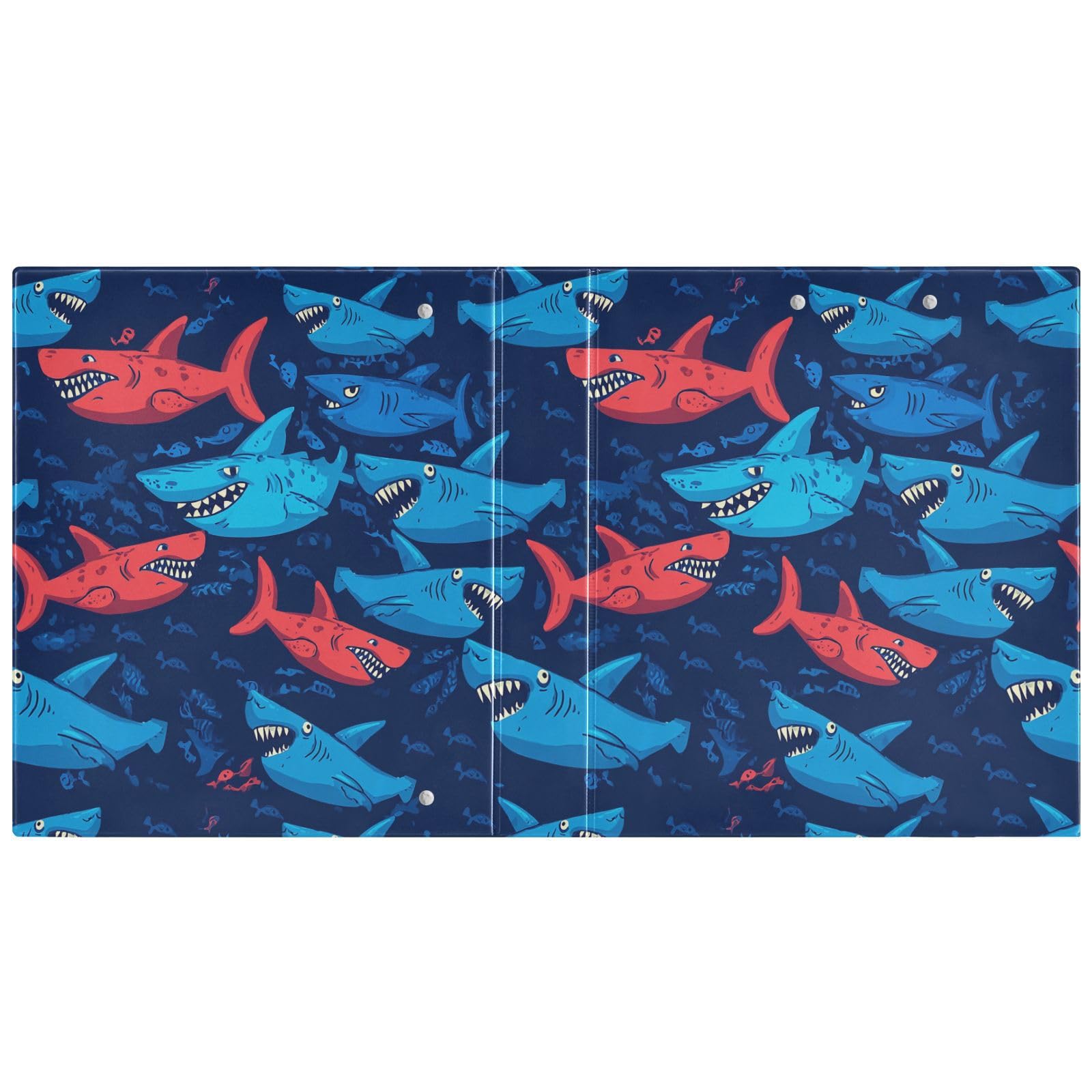 Kcldeci Angry Sharks - Raccoglitore a 3 anelli con copertina rigida, 3,8 cm, 200 fogli, per ufficio, casa, rientro a scuola, confezione da 2