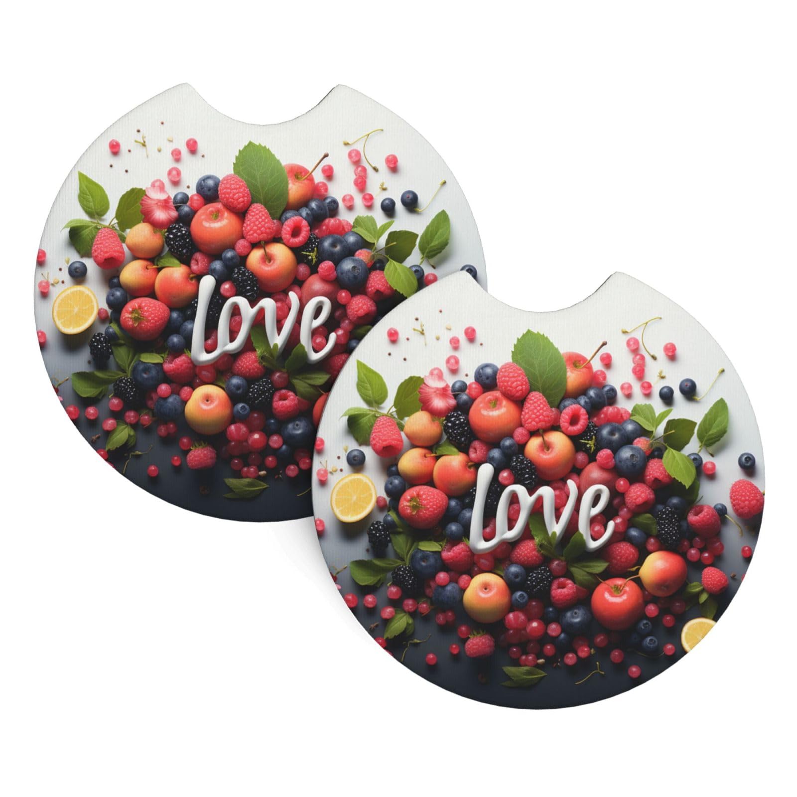 2 Pack Car Coaster for Cup Holders Love Fruit Car Cup Coaster 2.7" Neoprene Non-Slip Automotive Cup Mat Universal Auto Car Interior Accessories for Women Men Cup Pad