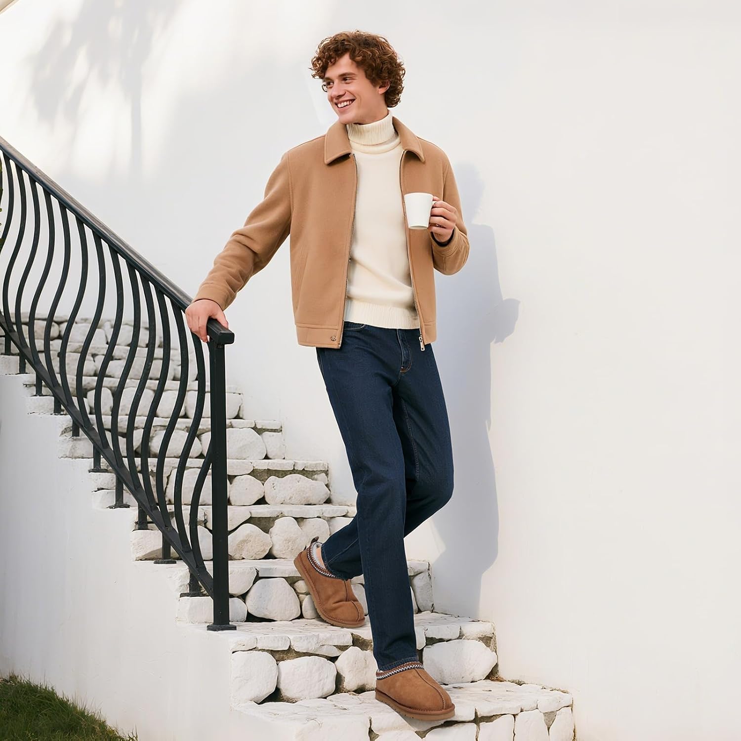 Mens Slippers Genuine Suede Fuzzy Slippers Indoor and Outdoor Cozy House Shoes Memory Foam Non-Slip Footwear Winter Warm Clogs - Image 6