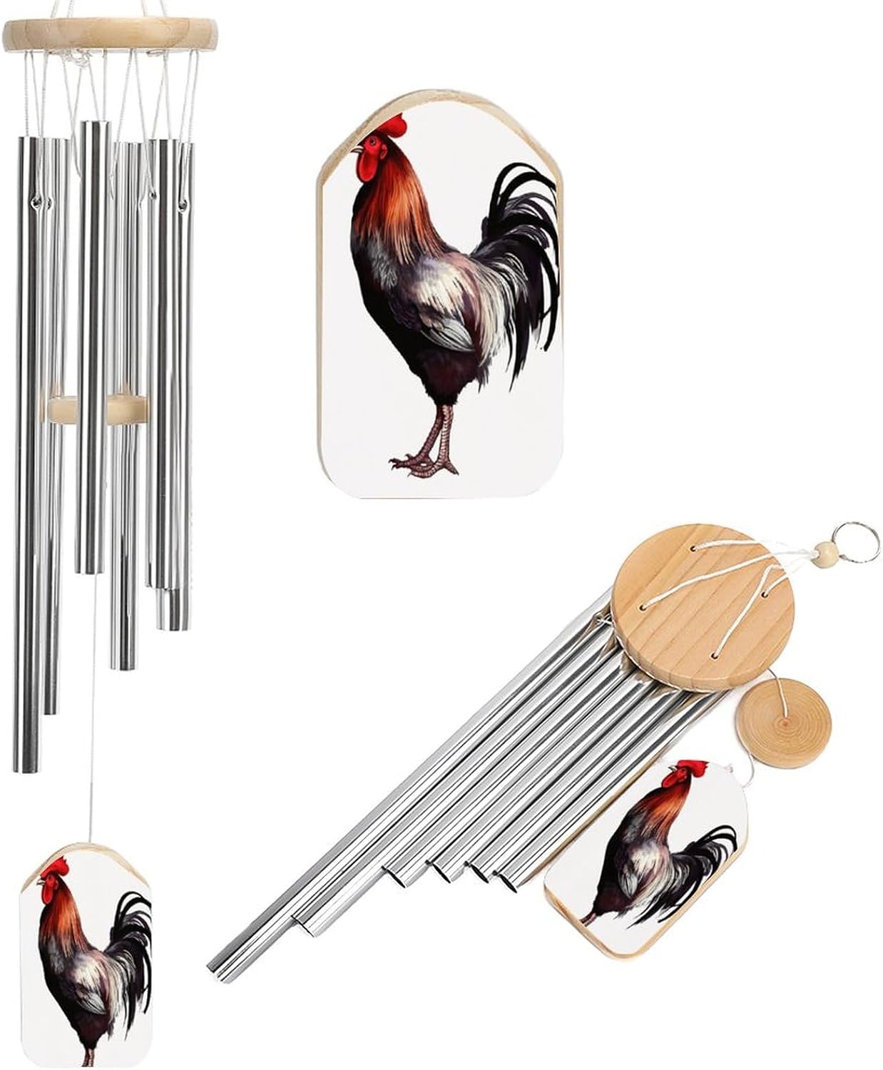 Outdoor Wind Chimes, Rooster Printed Wind Chimes,Simple Wind Chimes,Curtain Wind Chimes for Home Decoration