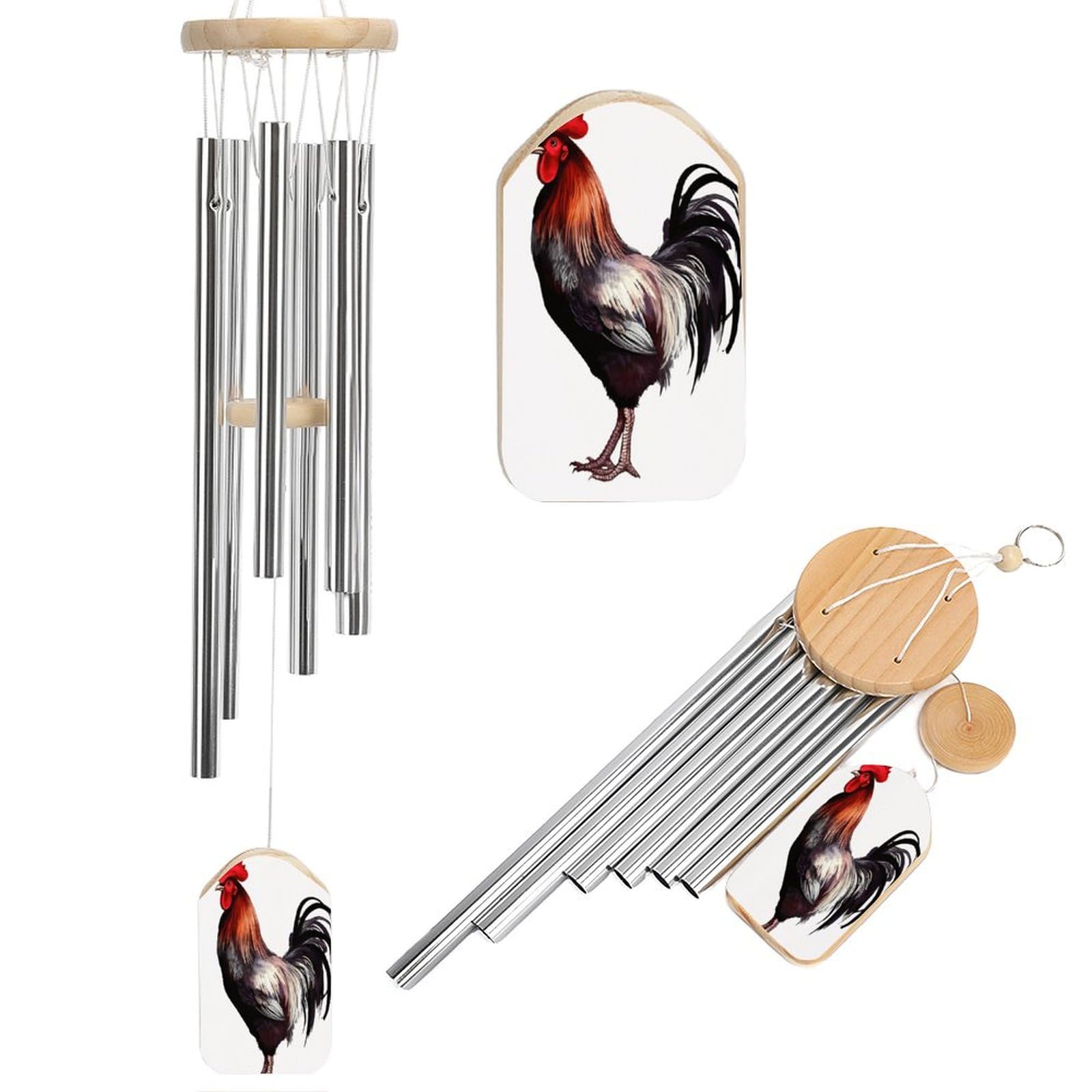 Outdoor Wind Chimes, Rooster Printed Wind Chimes,Simple Wind Chimes,Curtain Wind Chimes for Home Decoration