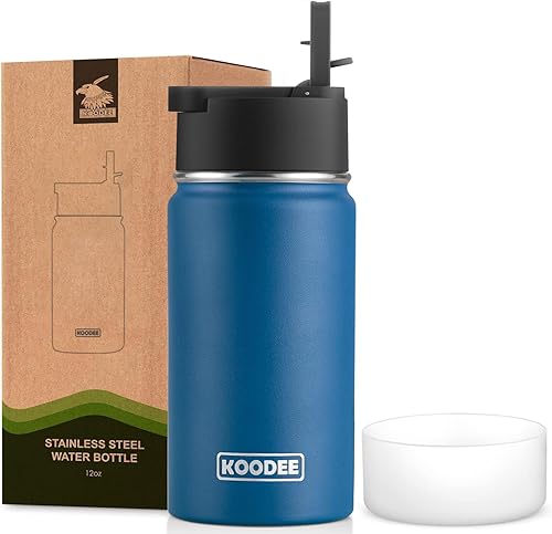 koodee Botella de agua pequeña de acero inoxidable de 12 onzas con aislamiento al vacío, sin BPA, botella de agua para niños, para la escuela,