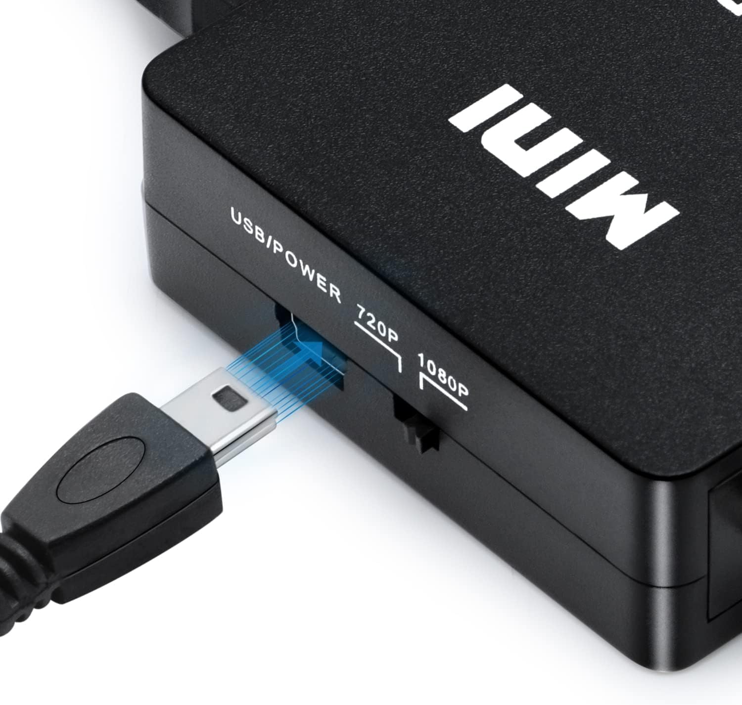 RCA to HDMI Adapter, 1080P AV RCA to HDMI Converter Composite CVBS Video Audio Converter Adapter for PS2 Wii Xbox SNES N64 VHS VCR Camera DVD, Supporting PAL/NTSC with USB Power Cable