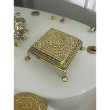 Aakrati Handcrafted Brass Pooja Chowki, Brass Pooja Table, Antique Brass Pooja Chowki for Temple| Home Decor| Temple Decor Yellow Color