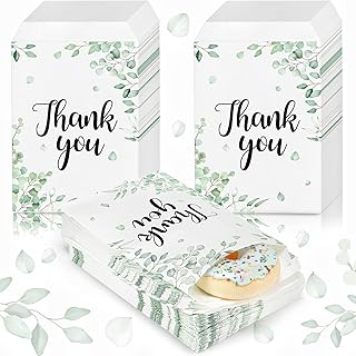 200 Pack Thank You Paper Cookie Bags Greenery Candy Buffet Bags Eucalyptus Paper Treat Bags Thank You Favor Bags Goodie Bags for Wedding Baby Shower Birthday Party Favors, Cookies, Goodies