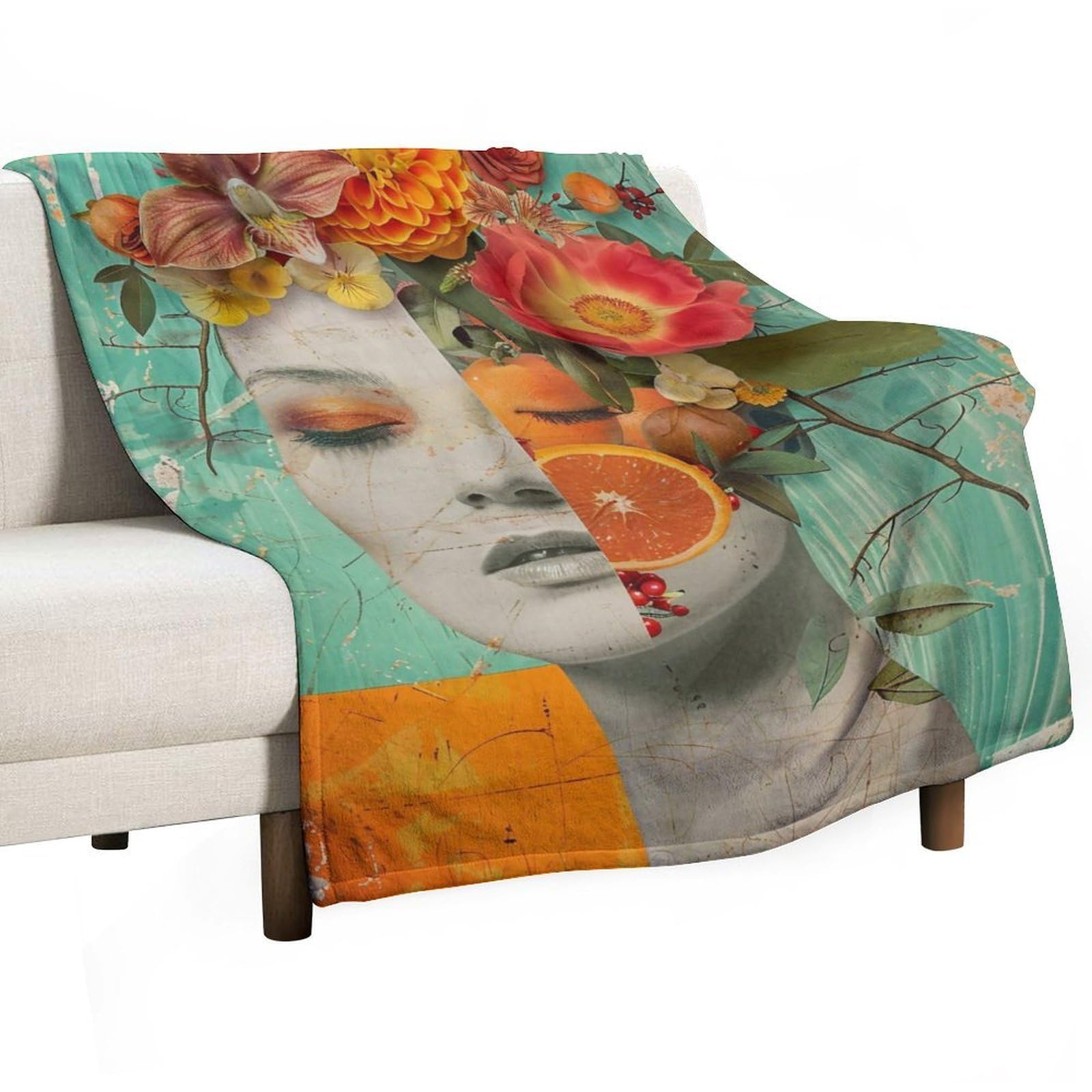 YHGSREUOH Surreal Floral Collage Woman Portrait 03 Flannel Blankets Fleece Soft Throw Lightweight Plush Gifts for Couch, Bed, Cozy Sofa Plush, Chair, Lovers 100x130cm(40x50in)