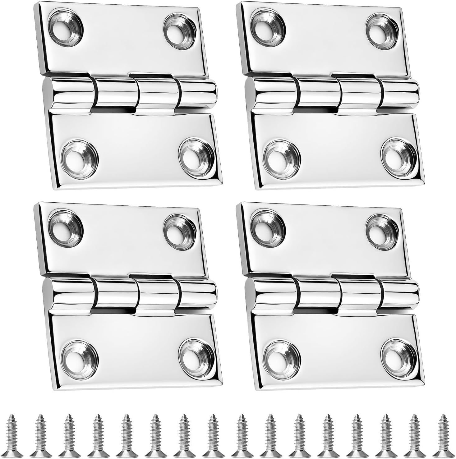 316 Stainless Steel Boat Hinges, Square Hinge 2 x 2 in, 2 Pack | 316 stainless steel square hinge, 2 x 2 in, 4.4 mm thick; 4.8 x 19 mm screws for boat hatch, cabinet, RV and toolbox.