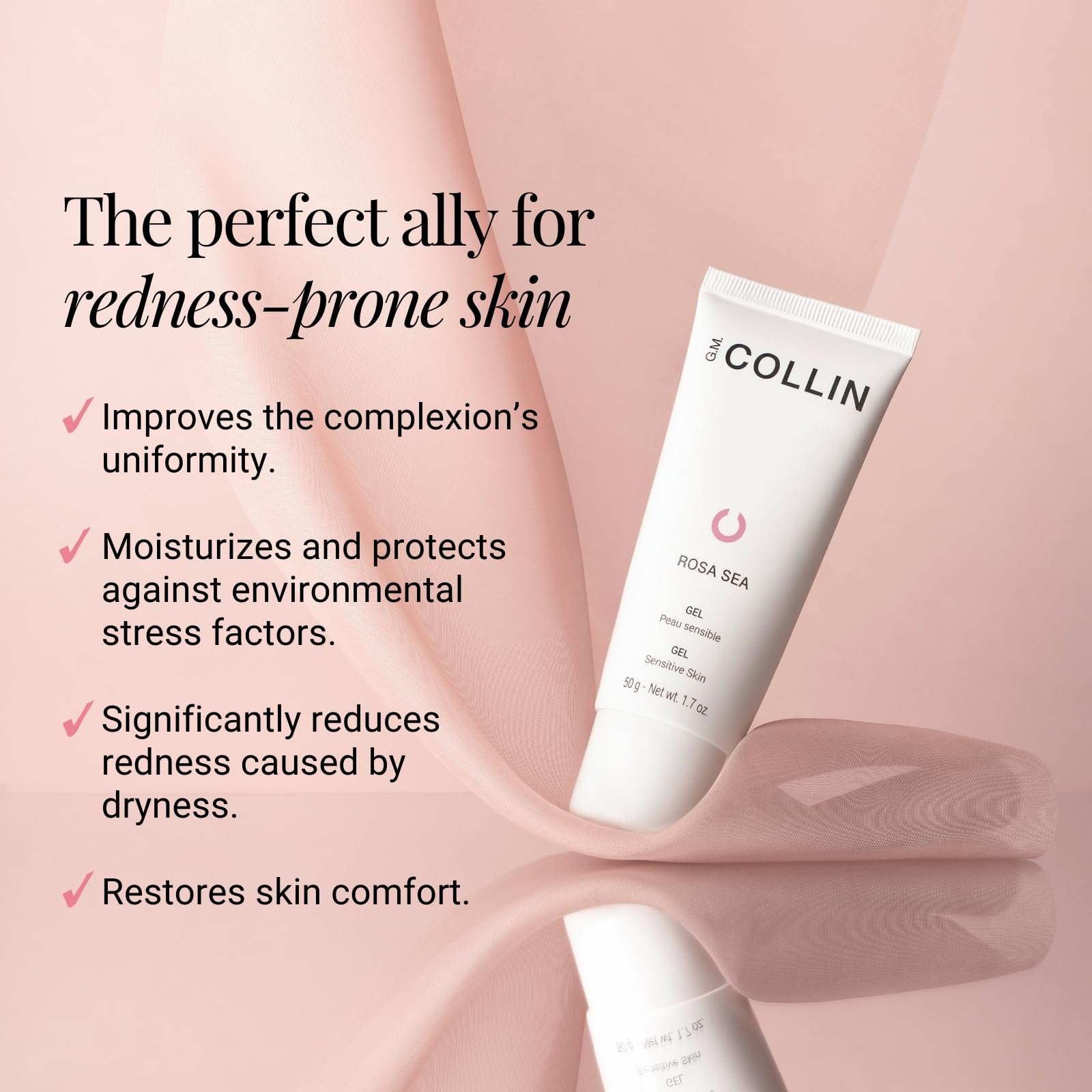 G.M. COLLIN Rosa Sea Gel | Face Moisturizer Cream for the Appearance of Redness and Rosacea | Hydrating Skin Care for Sensitive and Dry Skin Relief