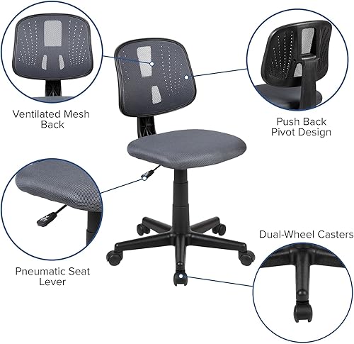 Miniatura 6 de Flash Furniture Flash Fundamentals Silla de oficina giratoria de malla gris con respaldo giratorio Gris,Negro