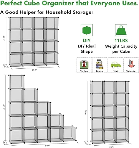 Miniatura 3 de CAHOME Organizador de almacenamiento de cubos unidades de estantes de 16 cubos armario de armario estante modular de plástico de bricolaje ideal