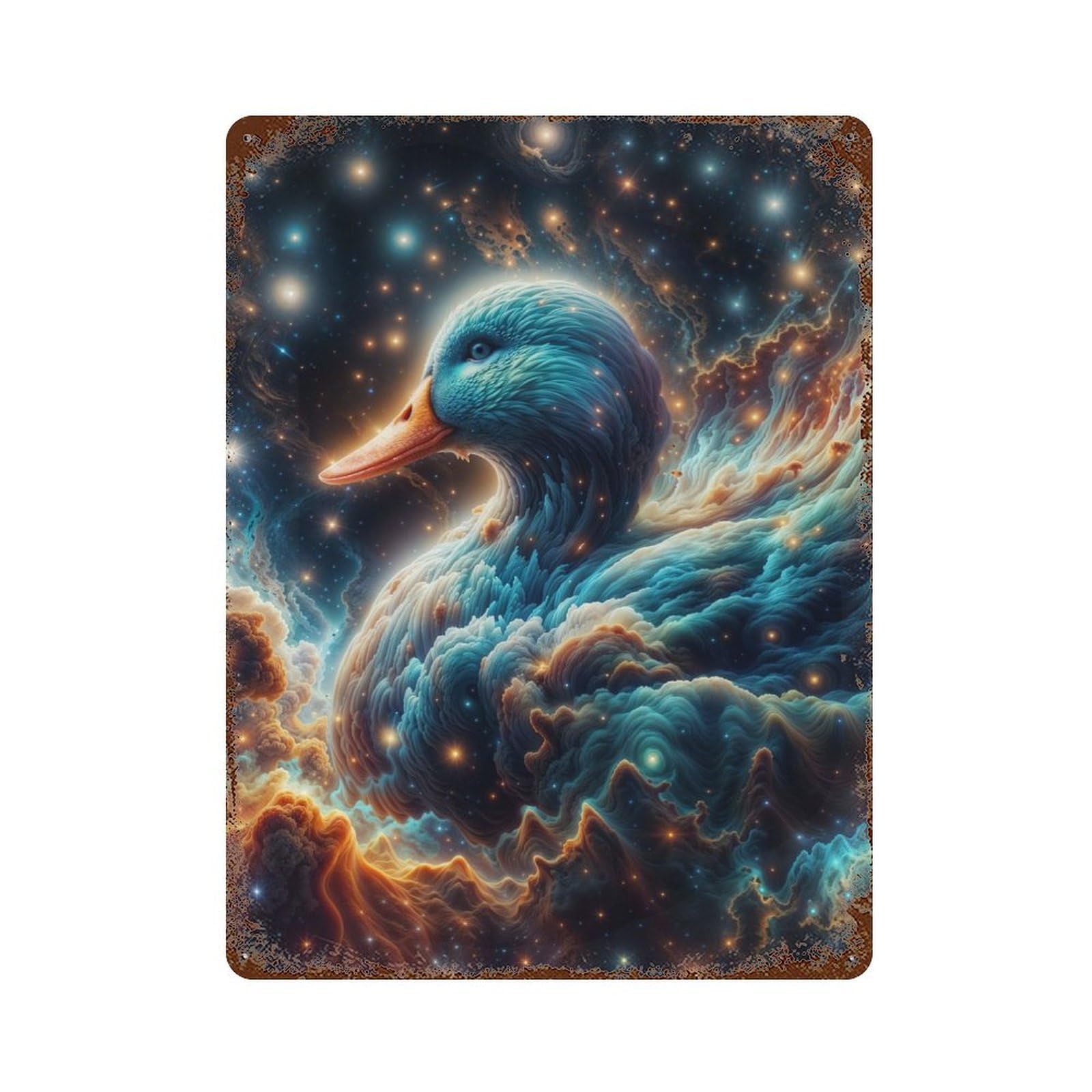 Decorative Tin Sign with Cosmic Nebula Duck Design 15.7"x11.8", for Garage, Bar And Workshop Decor, Farmhouse Wall Decor