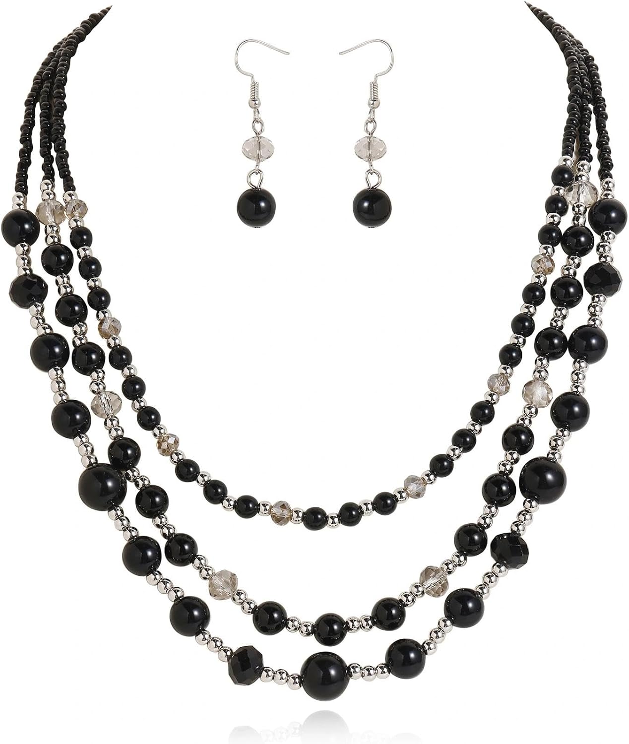 Coiris Layered Pearl Necklace and Earring Set for Women Boho Beaded Statement Choker with Faux Pearls Chunky Costume Jewelry for Wedding Party Beach Vacation Gift