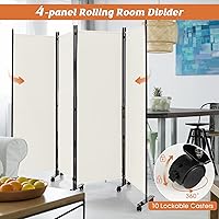 Vista 68 de GOFLAME Divisor de habitación plegable de 6 paneles, pantalla de privacidad enrollable de 6 pies con ruedas bloqueables, pantalla de partición