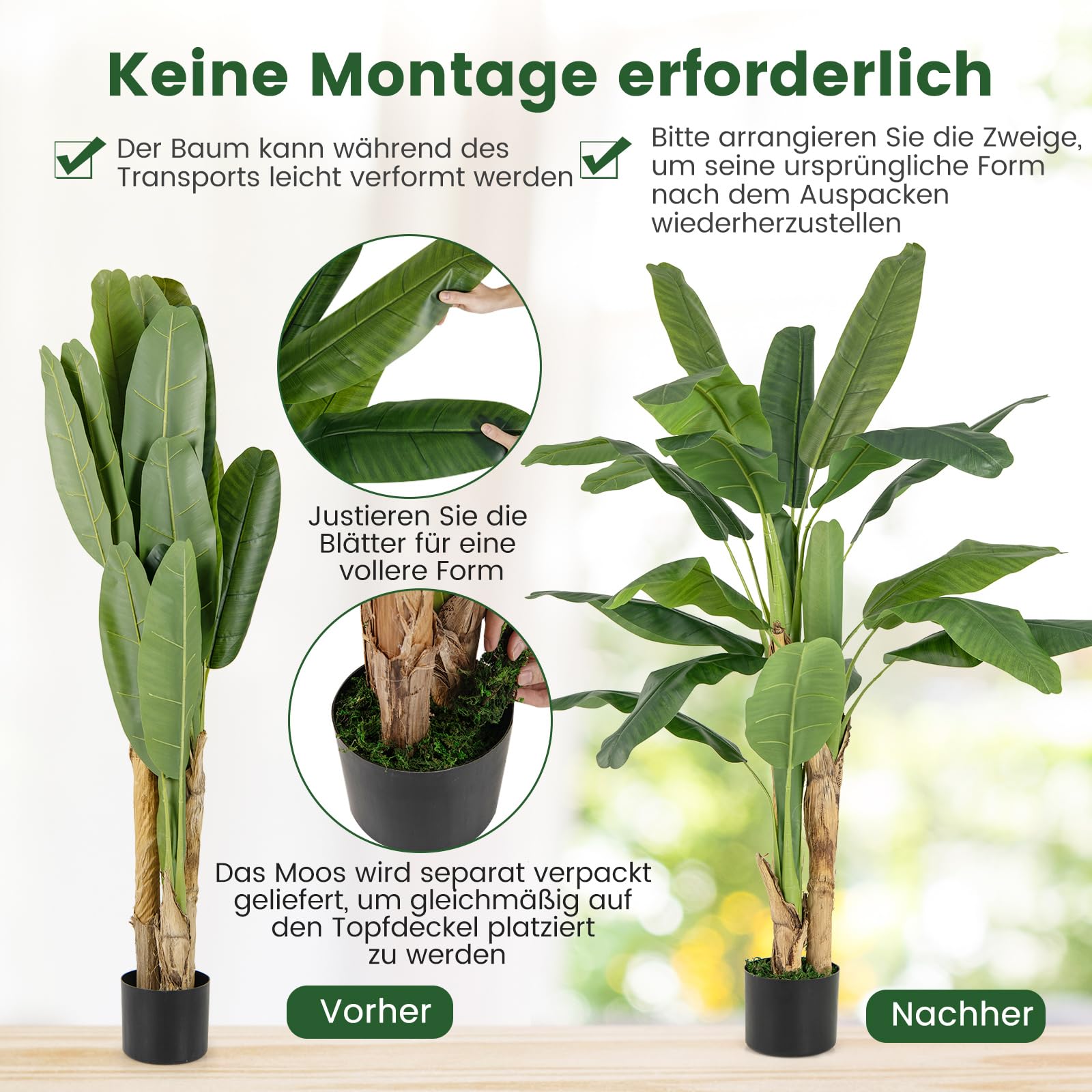 Künstliche Paradiesvogel-Pflanze 1,2 M – Mit Topf, 8 Stämmen & Tropischem Look