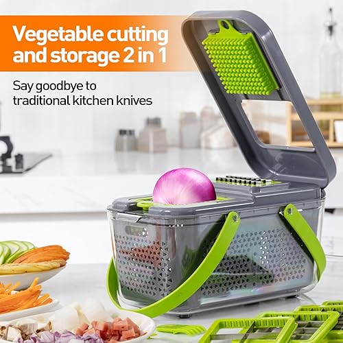 Miniatura 2 de APSARAS USA Pro 18 en 1 Picadora de verduras, picadora de alimentos con contenedor, cortador de verduras y espiralizador para ensalada de cebolla