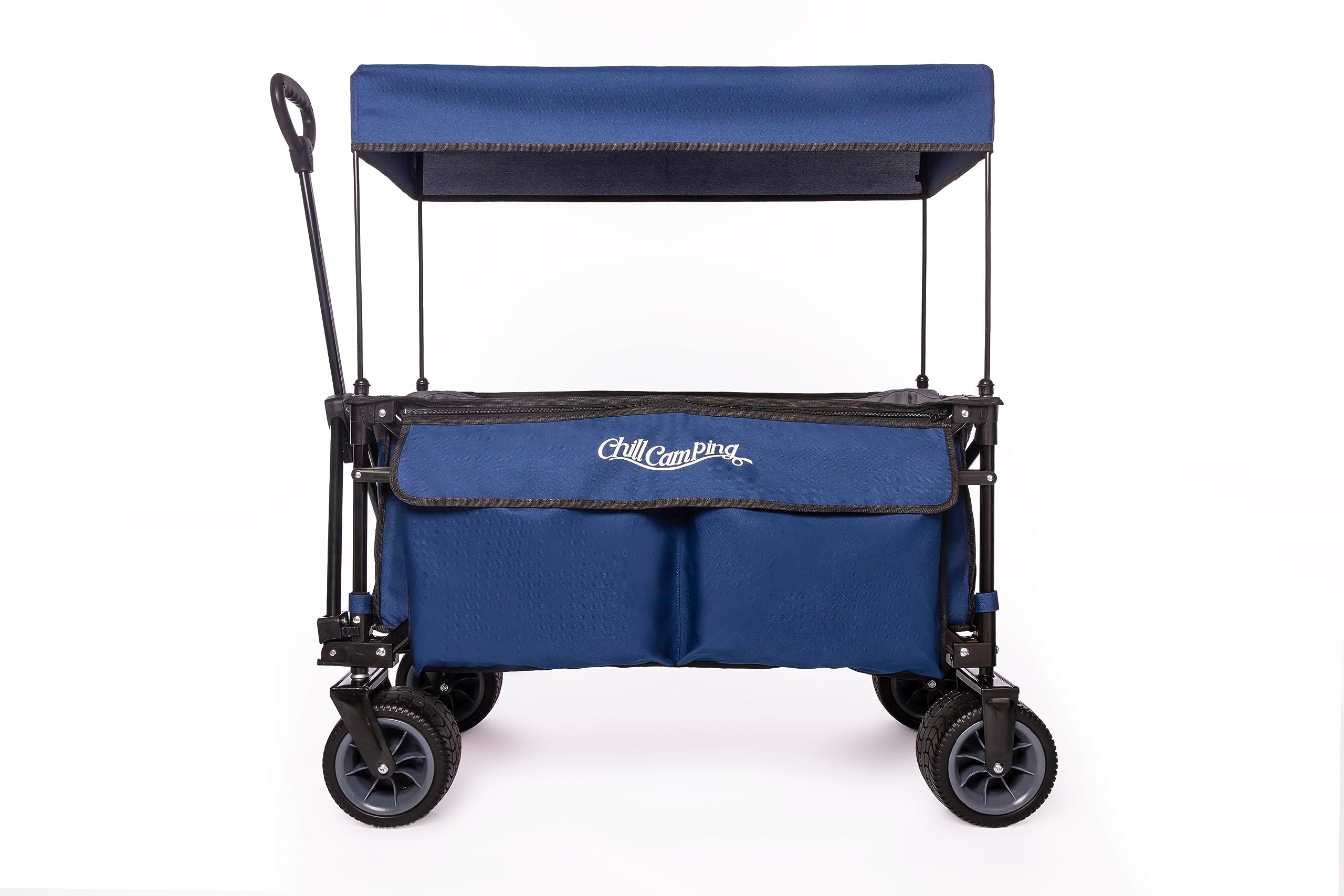 Foldable Beach Wagon with Canopy - Collapsible Outdoor Utility Wagon Cart with Big Sand All-Terrain Wheels for Camping, Garden, and Sports, Blue