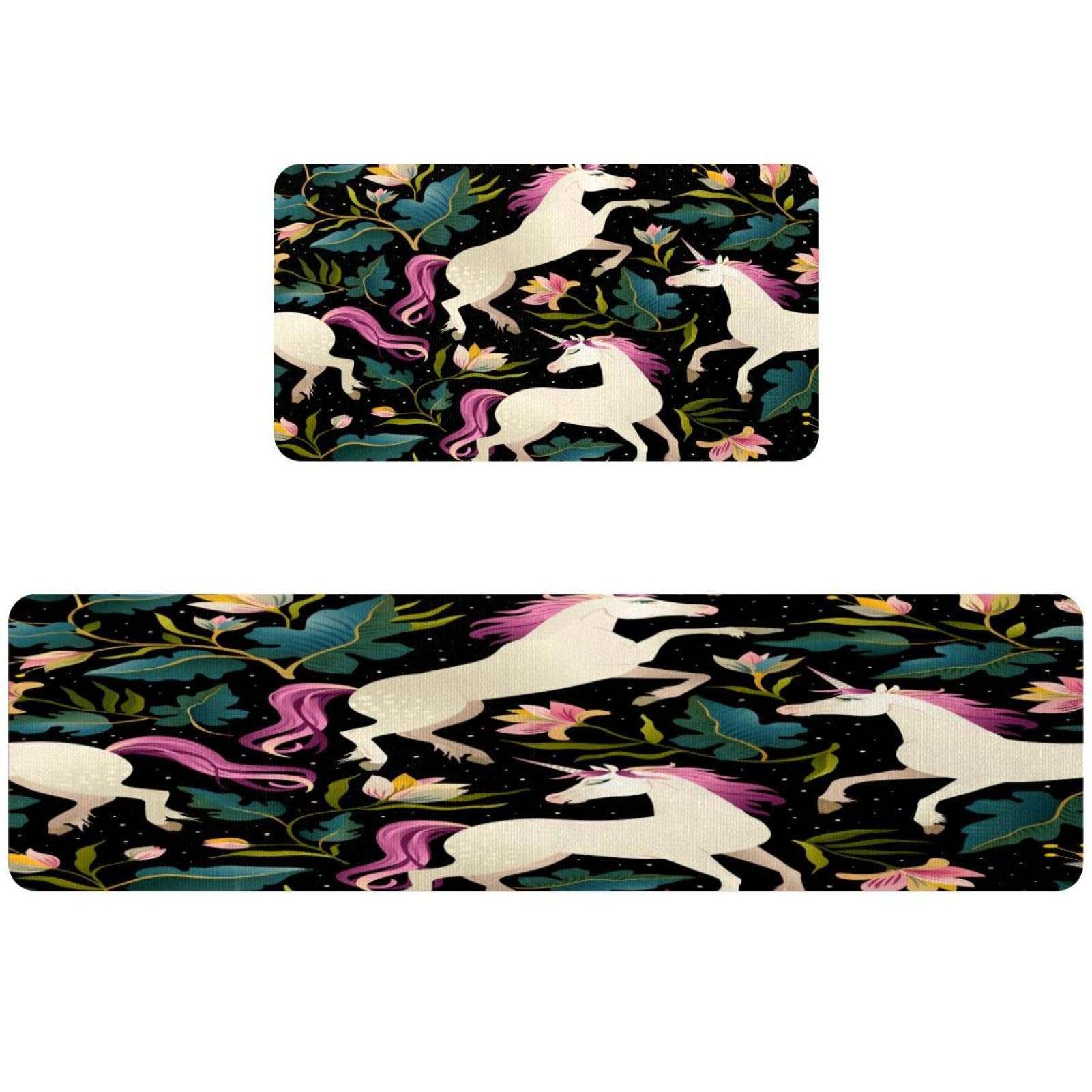 Alfombrillas de cocina de unicornios negros lavables VAPOKF para pasillo y hogar