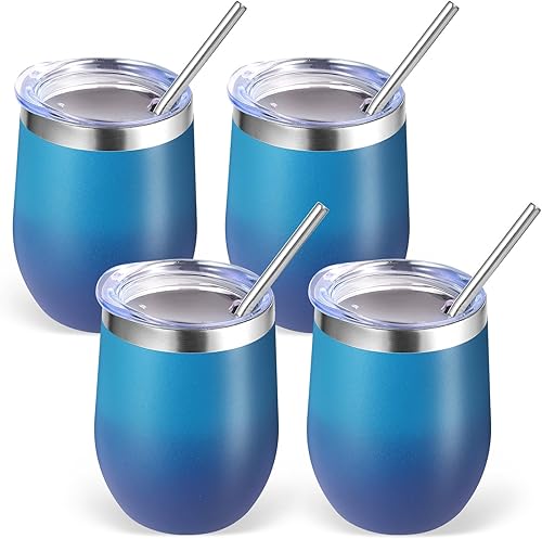 Miniatura 59 de Volhoply - Juego de 12 vasos de vino de 12 onzas con tapa, hechos de acero inoxidable con aislamiento al vacío de doble pared, vasos de vino sin