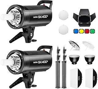Godox 2* SK400ii 800Ws Studio Strobe Flash Lighting Kit:2 Pack SK400II Monolight with Bowens Mount for Photography and Studio Video Shooting with Light Stand,Softbox,Umbrella,Reflector,Barn Door...