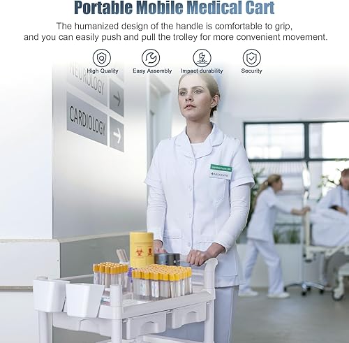 Miniatura 3 de Carros médicos móviles de 3 niveles, carrito de utilidad profesional de 330 libras, carga máxima, carrito de choque, carrito de ultrasonido con Gris