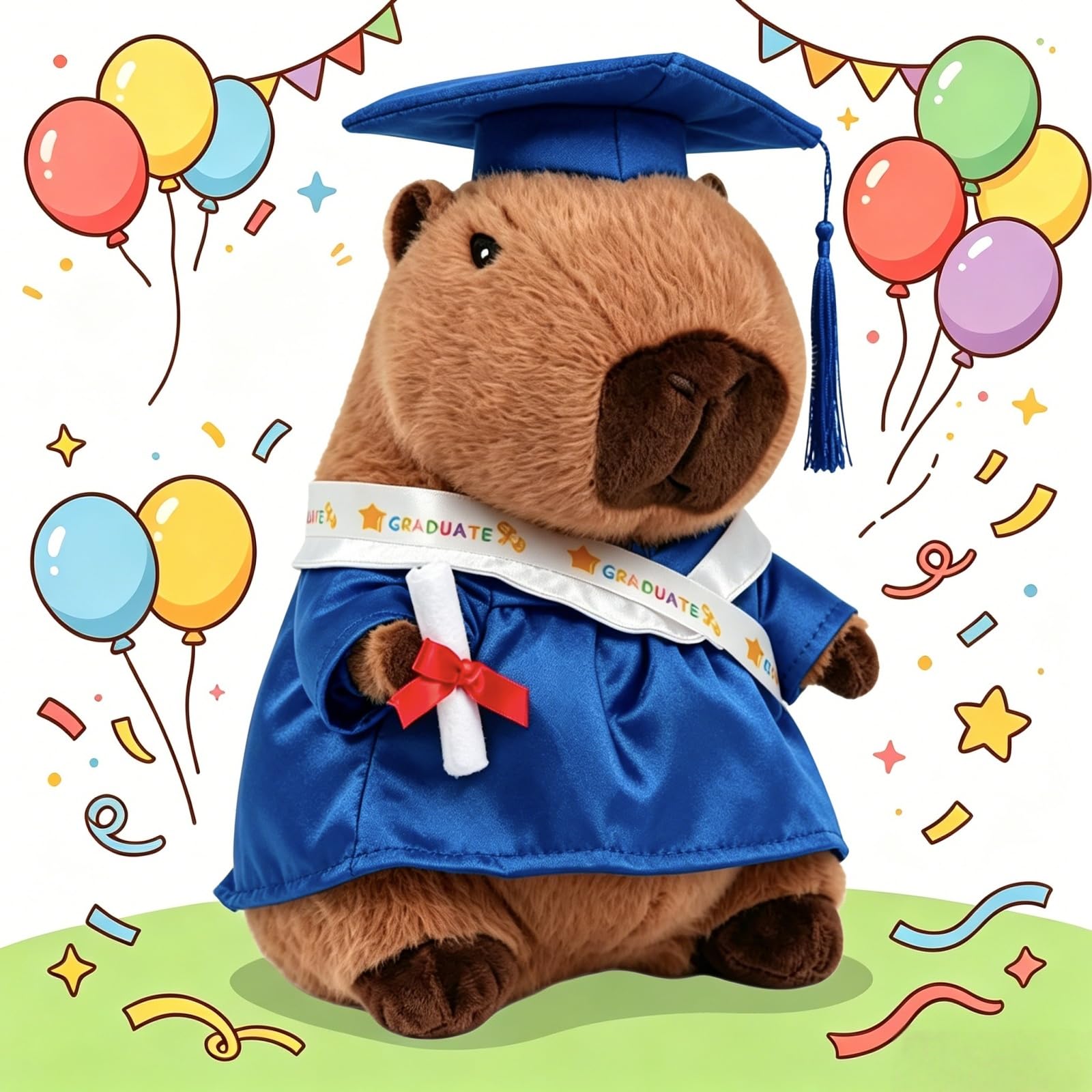 Graduation Capybara Plush Toy 14" Capybara Stuffed Animal with Gown Cap, Cute Stuffed Capybara Graduation Plush for Class of 2026 Kindergarten Preschool High School College Graduation Gifts (Blue)