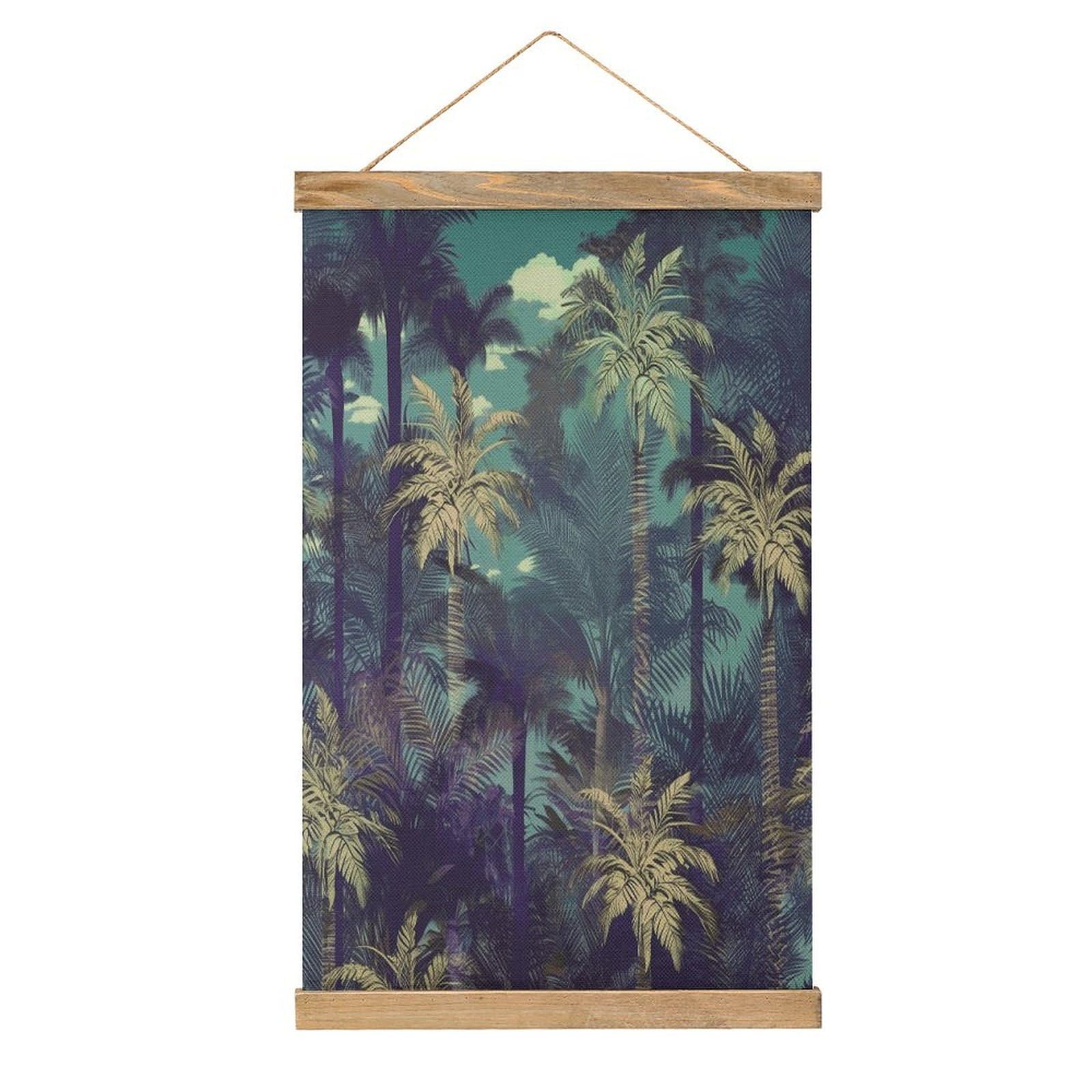 FekiLoot Fantasy Palm Tree Jungle Wall Art Poster Hanger Frame Linen Wall Art Decor Vintage Hanging Poster Hanging Wall Decor Rustic Retro Wall Art Print for Living Room Decor 20.4 X 13.1Inches