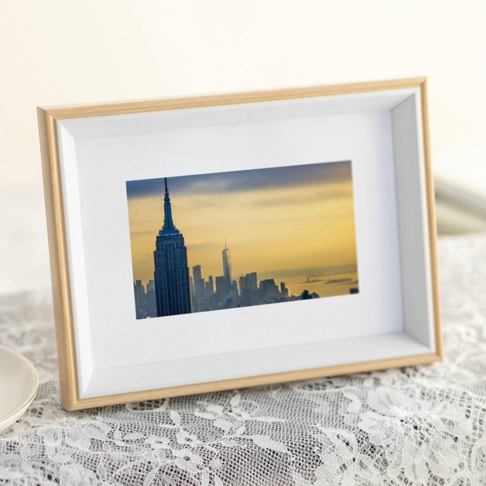 Cadre photo mariage 5x7 en bois blanc texture style scandinave